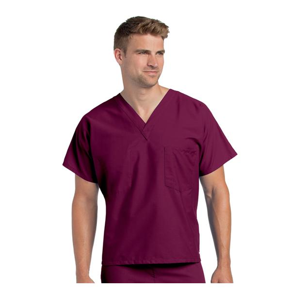 Scrub Shirt V-Neck 1 Pocket Short Sleeves X-Large Wine Unisex Ea