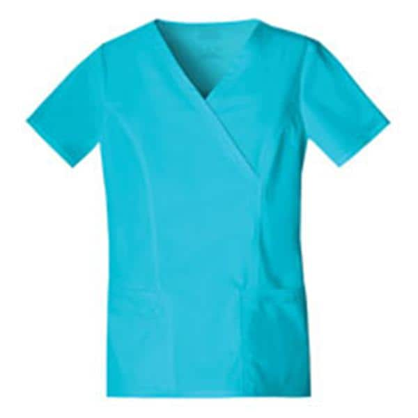 Cherokee Scrub Shirt Mock Wrap V-Neck Short Sleeves Large Turquoise Womens Ea