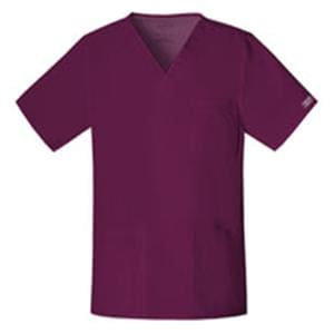 Cherokee Scrub Shirt V-Neck 4 Pockets Short Sleeves X-Small Wine Unisex Ea