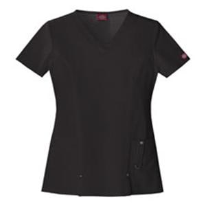 Dickies Scrub Shirt V-Neck 3 Pockets Short Sleeves X-Small Black Womens Ea