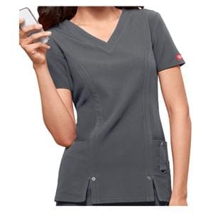 Dickies Scrub Shirt V-Neck 3 Pockets Short Sleeves Small Pewter Womens Ea