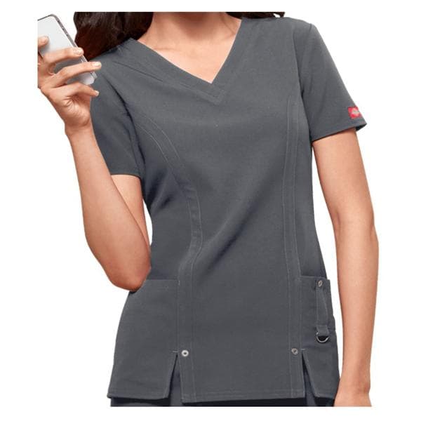 Dickies Scrub Shirt V-Neck 3 Pockets Short Sleeves Large Pewter Womens Ea