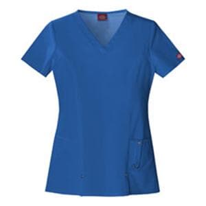 Dickies Scrub Shirt V-Neck 3 Pockets Short Sleeves Medium Royal Blue Womens Ea