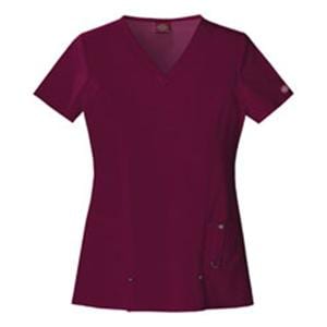 Dickies Scrub Shirt V-Neck 3 Pockets Short Sleeves 3X Large Wine Womens Ea