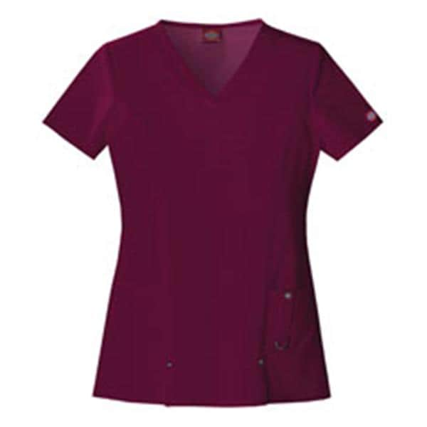 Dickies Scrub Shirt V-Neck 3 Pockets Short Sleeves 3X Large Wine Womens Ea