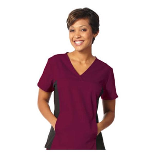 Fashion Seal Scrub Shirt 2 Pockets Set-In Sleeves Small Brgndy/Blk Womens Ea