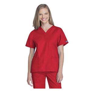 Cherokee Scrub Shirt V-Neck 3 Pockets Short Sleeves Small Red Womens Ea