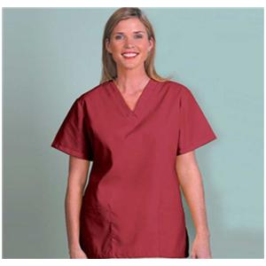 Fashion Poplin Scrub Shirt V-Neck 2 Pockets Medium Sangria Womens Ea