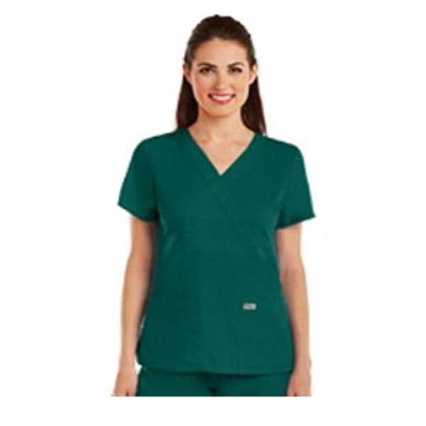 Scrub Top Mock Wrap V-Neck 3 Pockets Hunter Womens Ea