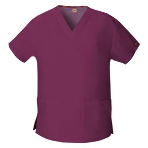 Dickies Scrub Shirt V-Neck 3 Pockets Short Sleeves X-Small Wine Womens Ea