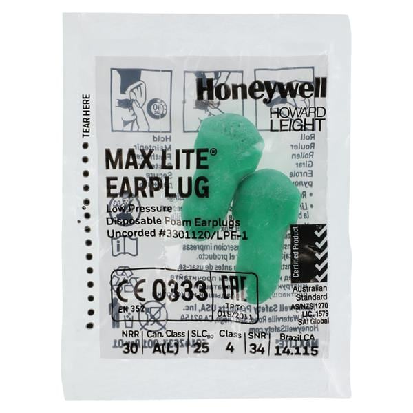 Max-lite Ear Plug Green Polyurethane Foam Disposable 200/Bx