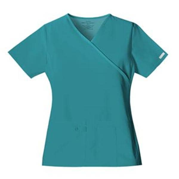 Cherokee Scrub Shirt V-Neck 2 Pockets Short Sleeves Small Teal Blue Womens Ea