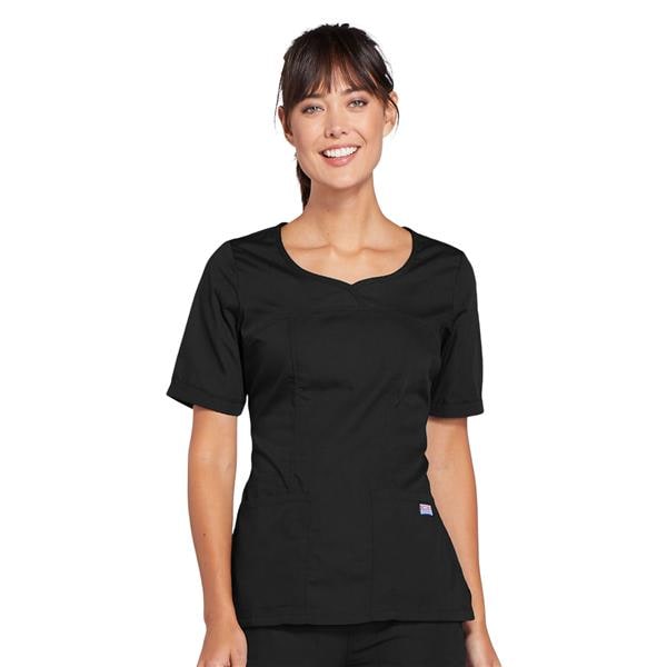 Cherokee Scrub Shirt V-Neck 3 Pockets Short Sleeves 4X Large Black Womens Ea