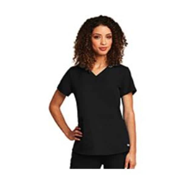 Greys Anatomy Scrub Shirt V-Neck 2 Pockets Short Sleeves Large Black Womens Ea