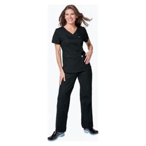 Scrub Shirt 3 Pockets Rib-Trim Short Sleeves Medium Black Womens Ea