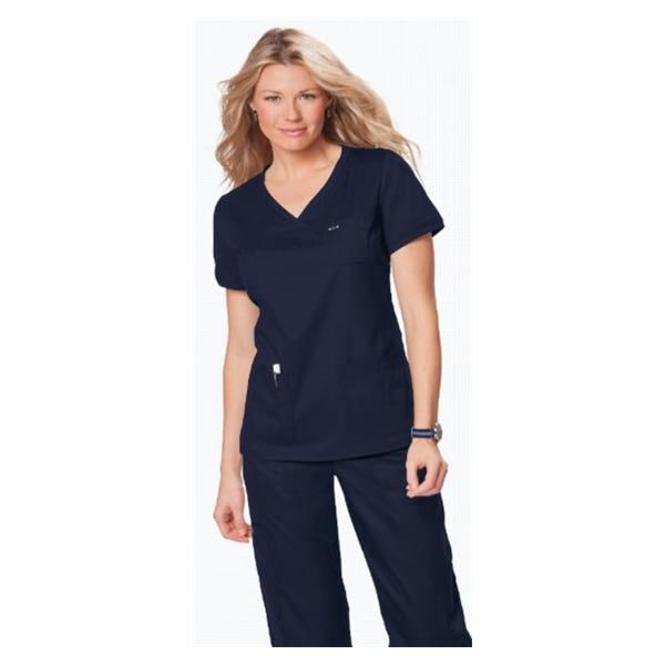 Scrub Shirt 3 Pockets Rib-Trim Short Sleeves Large Navy Womens Ea