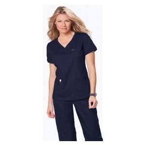 Scrub Shirt 3 Pockets Rib-Trim Short Sleeves Small Navy Womens Ea