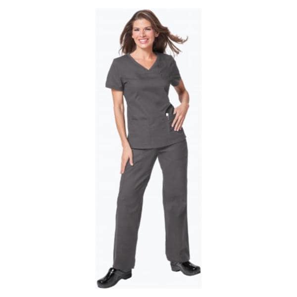 Scrub Shirt 3 Pockets Rib-Trim Short Sleeves Large Steel Grey Womens Ea