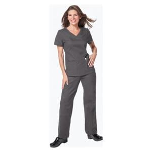 Scrub Shirt 3 Pockets Rib-Trim Short Sleeves Medium Steel Grey Womens Ea