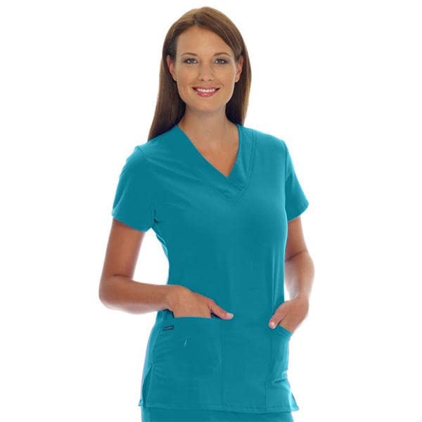 Jockey Scrub Shirt V-Neck 3 Pockets Short Sleeves Large Teal Womens Ea