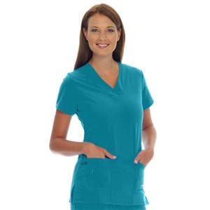 Jockey Scrub Shirt V-Neck 3 Pockets Short Sleeves X-Large Teal Womens Ea