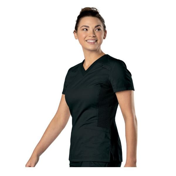 Scrub Shirt V-Neck 1 Pocket Short Sleeves Small Black Unisex Ea