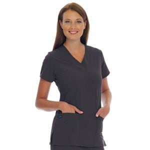 Scrub Shirt V-Neck 3 Pockets Short Sleeves Medium Charcoal Womens Ea