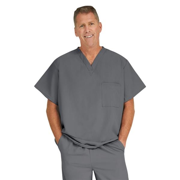 Fifth Ave Scrub Shirt 1 Pocket Short Sleeves Large Charcoal Unisex Ea