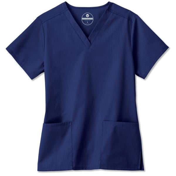 Fundamentals Scrub Shirt V-Neck 2 Pockets Set-In Sleeves Medium Navy Womens Ea