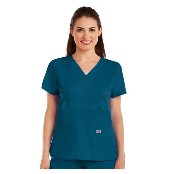 Greys Anatomy Scrub Shirt Mock Wrap Neck Short Sleeves 3X Large Bahama Womens Ea