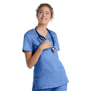 Mock Wrap Scrub Top V-Neck Tunic 3 Pockets Womens Ea