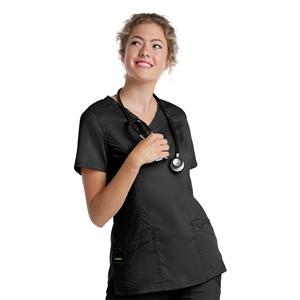 Mock Wrap Scrub Top V-Neck Tunic 3 Pockets Womens Ea