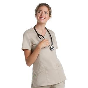 Mock Wrap Scrub Top 73% Plystr / 25% Ryn / 2% Spndx V-Nck Tunic 3 Pkts Womens Ea