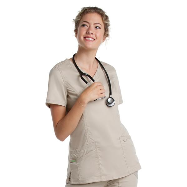 Mock Wrap Scrub Top 73% Plystr / 25% Ryn / 2% Spndx V-Nck Tunic 3 Pkts Womens Ea