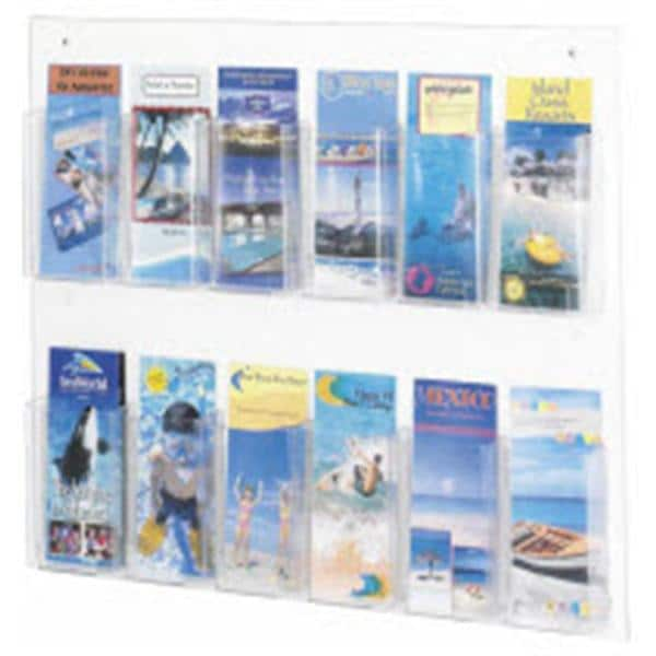 Wall Pamphlet Display 12 Pockets Clear Plastic 20 3/8 in x 30 in Ea