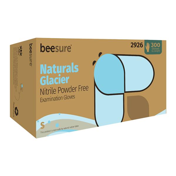 BeeSure Naturals Glacier Nitrile Exam Gloves Small Blue Non-Sterile