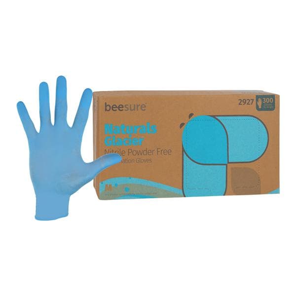 BeeSure Naturals Glacier Nitrile Exam Gloves Medium Blue Non-Sterile, 10 BX/CA