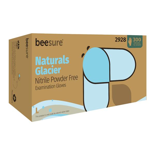 BeeSure Naturals Glacier Nitrile Exam Gloves Large Blue Non-Sterile, 10 BX/CA