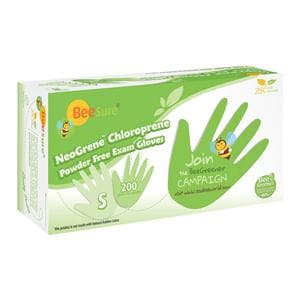 BeeSure NeoGrene Chloroprene Exam Gloves Small Green Non-Sterile, 10 BX/CA