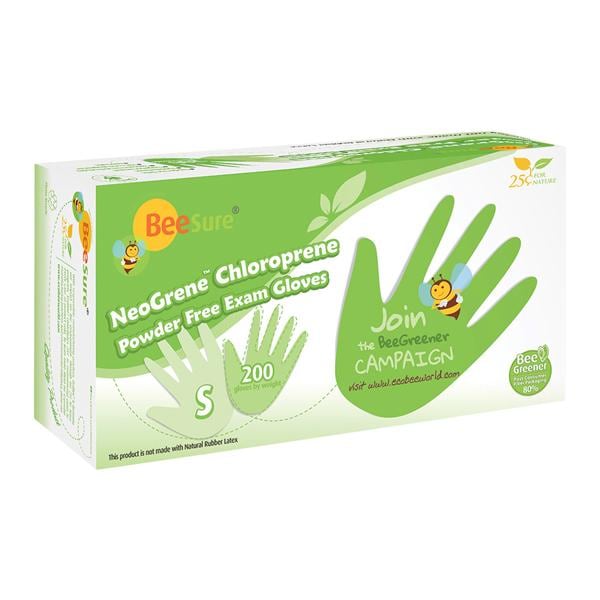 BeeSure NeoGrene Chloroprene Exam Gloves Small Green Non-Sterile, 10 BX/CA