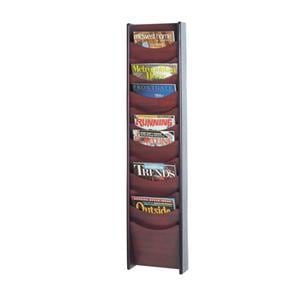 Wall Literature Display 12 Pockets Mahogany Wood 48.75x11.25x3.75 Ea