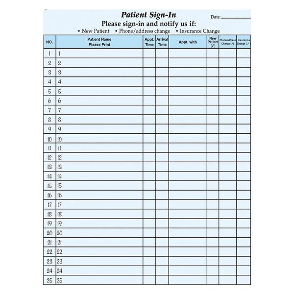 HIPAA Privacy Sign In Sheet 8.5 in x 11 in Blue 125/Pk