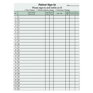 HIPAA Privacy Sign In Sheet 8.5 in x 11 in Green 125/Pk