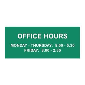 Formatted Wall Sign Office Hours Plastic Ea