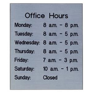 Formatted Wall Sign Office Hours Plastic Ea