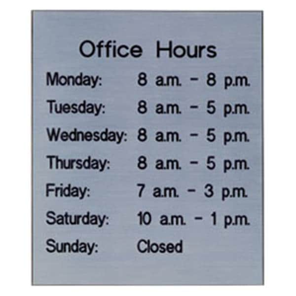 Formatted Wall Sign Office Hours Plastic Ea