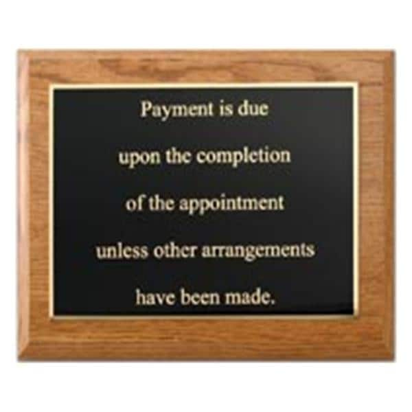 Plaque Payment Due Vertical 10 in x 8 in Gold Engraved Ea