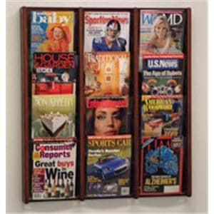 Stance Wall Magazine Display 12 Pockets Mahogany 31.5 in x 33.5 in x 3 in Ea