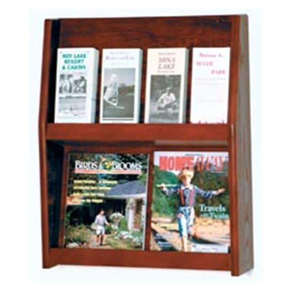 Slope Wall Literature Display 8 Pockets Mahogany 19.5 in x 24.5 in x 4.75 in Ea