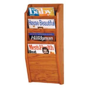 Cascade Wall Magazine Display 4 Pockets Medium Oak 10.5 in x 24 in x 3.75 in Ea